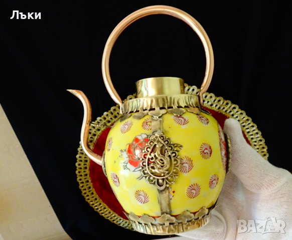 Тибетска порцеланова кана,чайник,обков мед и месинг. , снимка 9 - Антикварни и старинни предмети - 37512675