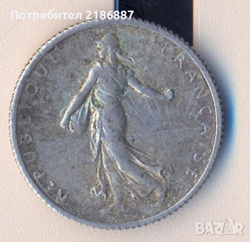Франция стар сребърен франк 1917 година, снимка 2 - Нумизматика и бонистика - 38318839