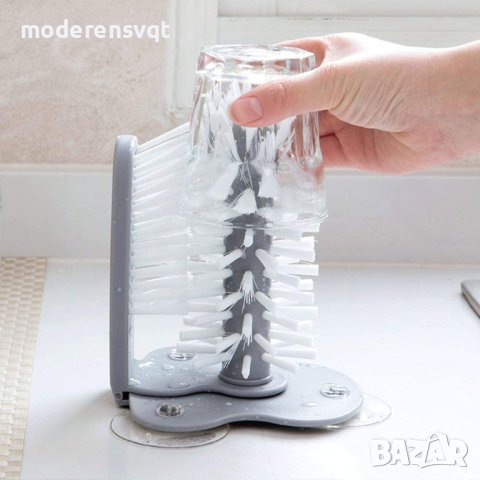 Двойна четка за миене на чаши с вакуумно закрепване за мивката