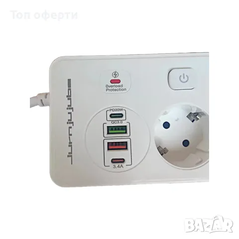 Удължител Jurnjujube, защита от пренапрежение, 4 гнезда, 2 USB, 2 Type-C, 3250W, бял, 2 м, снимка 4 - Друга електроника - 48824547