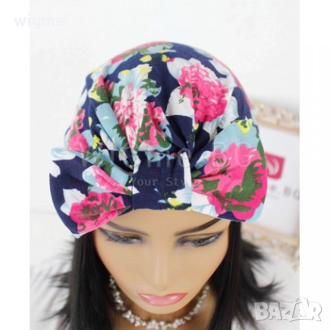 Тюрбан за коса с пандела на цветя тъмносин, снимка 5 - Аксесоари за коса - 33650392