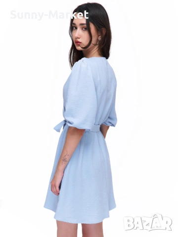 Дамска синя рокля с колан, снимка 3 - Рокли - 53507203