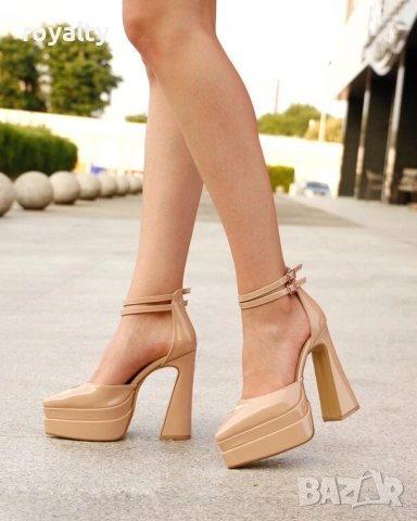 Сандали на ток - nude лак, снимка 3 - Сандали - 53411297