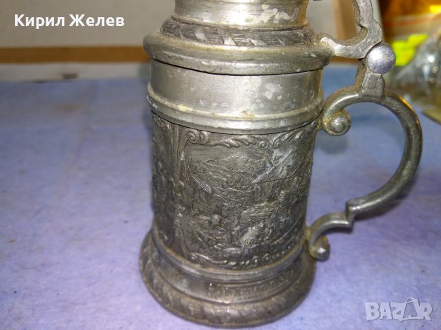 Стара РЯДКА БОГАТО ОРНАМЕНТИРАНА НЕМСКА КОЛЕКЦИОНЕРСКА ЦИНКОВА МИНИ ХАЛБА За БИРА с МАРКИРОВКА 42671, снимка 6 - Колекции - 43949414