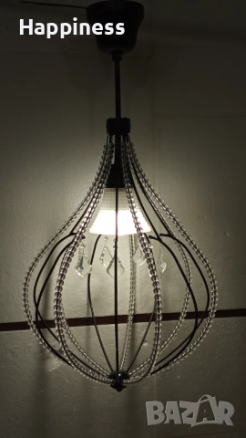 Абажур (Полилей) метален със стъклени елементи, снимка 4 - Лампи за таван - 51878111