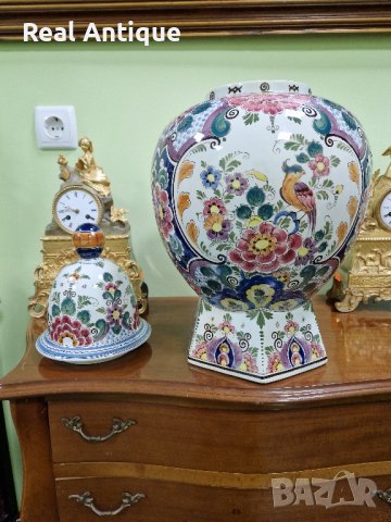 Огромна изящна много красива антикварна холандска порцеланова урна купа ваза  DELFT , снимка 7 - Антикварни и старинни предмети - 43762427