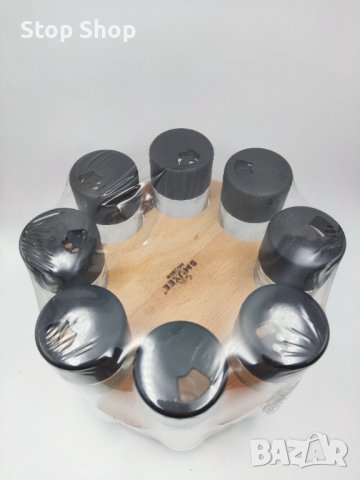 Дървена въртяща поставка за подправки Smukee Kitchen rotating spice rack  8броя стъклени контейнери , снимка 3 - Аксесоари за кухня - 39757035