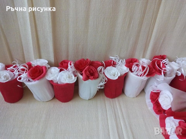 Ръчно изработени букетчета с цветя от хартия, снимка 8 - Декорация за дома - 42322419