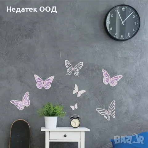 Стикери за стена, Пеперуди, Лилави/ сребристи, 25x25 см, снимка 2 - Декорация за дома - 47402757