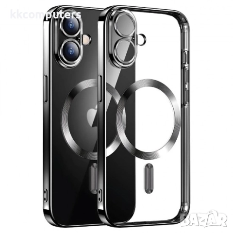 Силиконов кейс bSmart Chrome Magsafe с протектори за камерите, За iPhone 17 (6.3), Черен