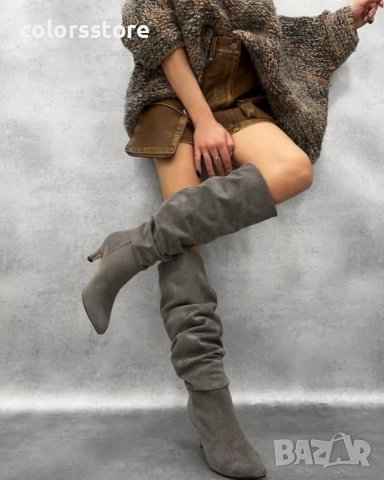 Ботуши на ток - сив велур - BR800