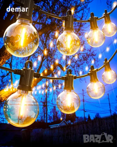 Zuske 15M градински струнни светлини с 25+2 G40 кръгли LED нечупливи крушки, IP65, снимка 1
