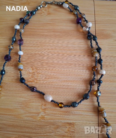 Колие от два реда цветни мъниста , снимка 2 - Колиета, медальони, синджири - 51313453