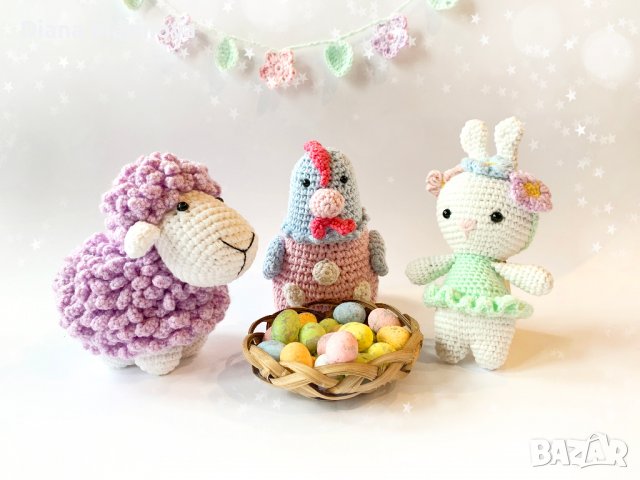 Великденска композиция, плетени играчки, великденски яйца, заек, снимка 1 - Други - 40227374