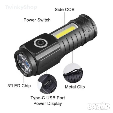 Супер мощно USB LED фенерче, снимка 6 - Друга електроника - 48520834