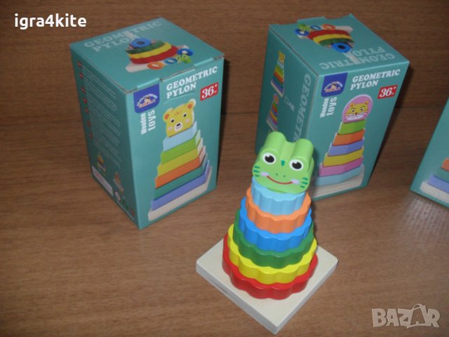 Дървен Сортер Жабка с 13 елементи / дървен ринг - низанка, снимка 5 - Образователни игри - 34871867