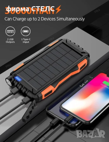 Преносима батерия STELS EnergyPlus 30K, 30000mAh със соларен панел и фенер, снимка 4 - Външни батерии - 50562010
