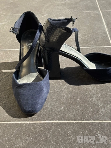 Next сини велурени обувки с дебел ток, размер 36.5