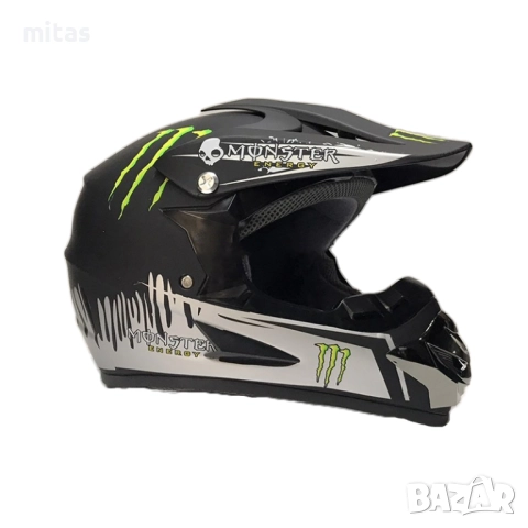 Кросова каска MONSTER, Full Face, DOT, Размер: S/M - Вело, Мото, Скутер, Бъги, АТВ, снимка 4 - Аксесоари за велосипеди - 47045285
