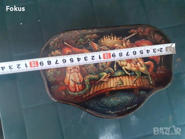 Уникална руска голяма лакова кутия Федоскино юнак ламя змей, снимка 7 - Антикварни и старинни предмети - 53416999