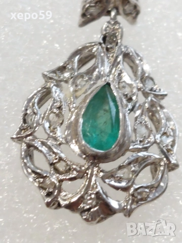 Стари дамски златни обеци с изумруд и диаманти., 1 650 лв, снимка 8 - Обеци - 52217598