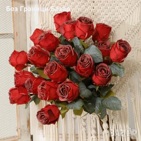 Нови Червени копринени рози 20 броя реалистични цветя 52см за украса, снимка 7 - Други - 48781779