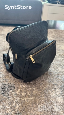 Стилна дамска раница от естествена кожа – черна, многофункционална, снимка 10 - Раници - 53048282