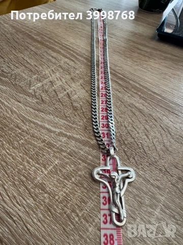 Сребърен ланец Панцер с кръст, снимка 2 - Колиета, медальони, синджири - 53473226