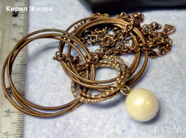 СТИЛНА БРОНЗИРАНА ПЕРЛЕН ТИП ВИНТИДЖ АРТ ОГЪРЛИЦА КОЛИЕ 49818, снимка 2 - Колиета, медальони, синджири - 51279707