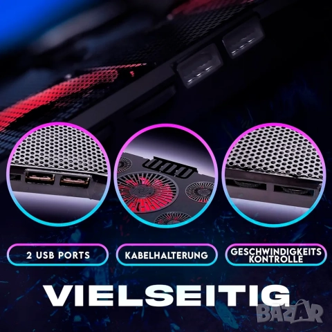 Охладителна подложка за лаптоп KLIM Cyclone с 5 вентилатора и подсветка , снимка 5 - Други - 52762555