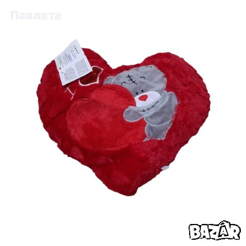 плюшена музикална възглавничка Сърце със сиво мече, 42см, снимка 1 - Плюшени играчки - 43912387