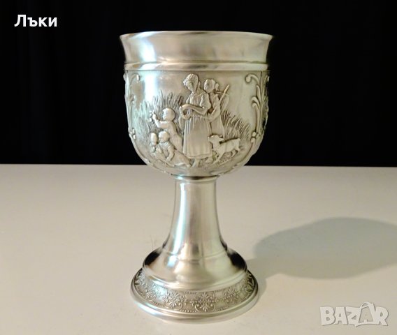 Калаен бокал,чаша за вино от калай с красиви селски картини. 