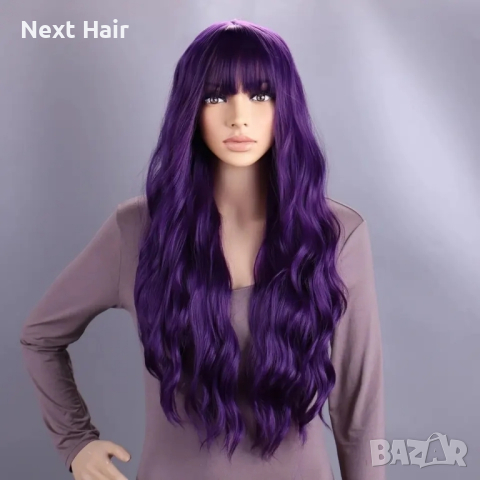 Лилава аниме къдрава перука с бретон, снимка 3 - Аксесоари за коса - 44879274