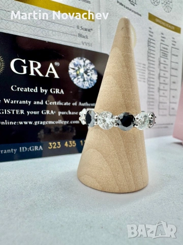 Сребърен пръстен с мойсанит (Диамант) 6 карата, снимка 4 - Пръстени - 53423575