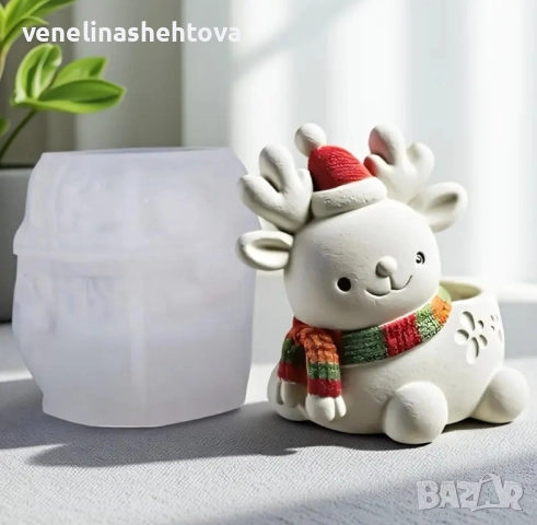 Коледно еленче с шапка шал силиконов молд форма за кашпа кашпи за декорация , снимка 3 - Форми - 52299452