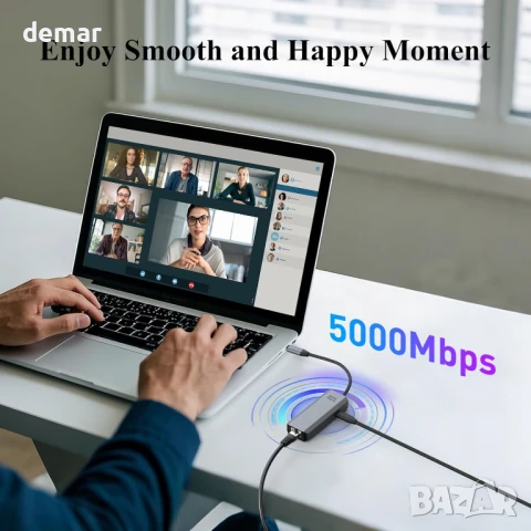 Minthouz USB C към Ethernet адаптер, 5G кабелен мрежов адаптер, снимка 9 - Друга електроника - 50837150