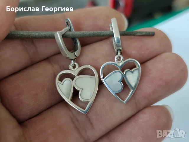Сребърни обеци сърце със седеф 925