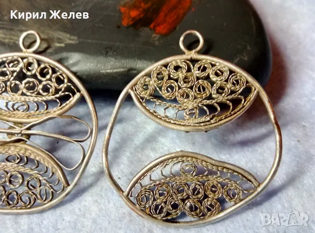 ДВЕ СТАРИННИ ФИЛИГРАННИ СРЕБЪРНИ ВИСУЛКИ ВИСОКА ПРОБА СРЕБРО РЕТРО НАКИТИ РЪЧНА РАБОТА 48582, снимка 5 - Антикварни и старинни предмети - 48473906