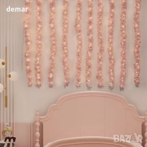 GUOCHENG Cherry Blossom Curtain Lights, 10 х 1 м висящи гирлянди, дистанционно, USB, розови, снимка 3 - Декорация за дома - 48442750