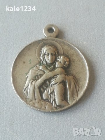 Християнски медальон. Св. Богородица и Младенеца. Висулка. Амулет. Сребро , снимка 3 - Антикварни и старинни предмети - 42934593