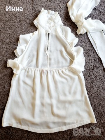 Бял топ S-M размер с гол гръб и рамена волани шал панделка , снимка 4 - Корсети, бюстиета, топове - 37760868