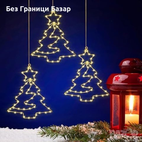 Нови 3 броя 180 LED Коледни Светлини за Прозорец, Водоустойчиви Елха Украса, снимка 4 - Други - 43427230