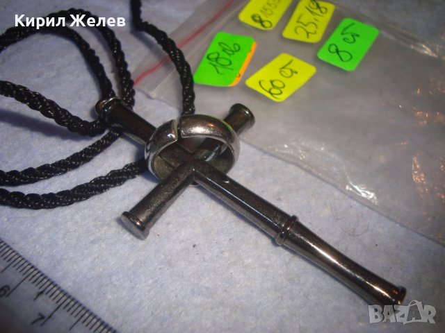 МОДНО АРТ КОЛИЕ - КРЪСТ НЕРЪЖДАЕМА СТОМАНА с ШНУРЧЕ СТИЛНО ГОЛЯМО КРАСИВО 81555, снимка 4 - Колиета, медальони, синджири - 36982753