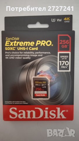 Карта памет SanDisk SDXC Extreme Pro, 256GB, Class 10, UHS-I, 633X, 170 MB/s, снимка 5 - Карти памет - 35413855