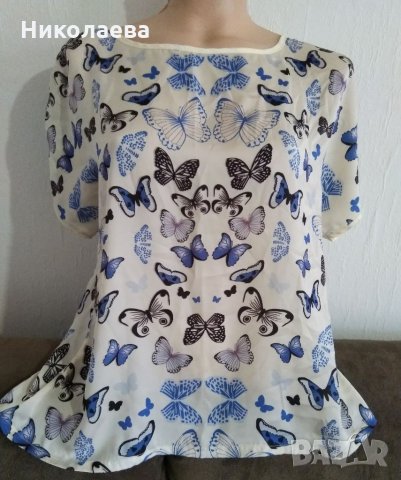 Блуза от сатен с пеперуди,L/X, снимка 1 - Корсети, бюстиета, топове - 32814202