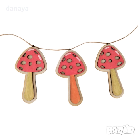 6096 Декоративни дървени гъбки на връзка, гирлянда за украса, снимка 3 - Декорация за дома - 51794108