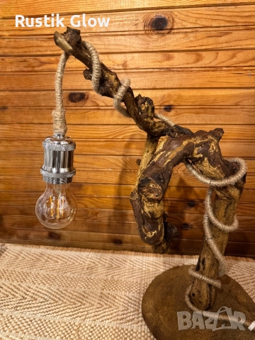 Настолна ръчно изработена рустик лампа, снимка 2 - Настолни лампи - 52268524