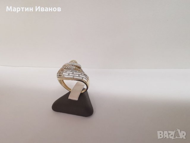 Златен пръстен бяло и жълто комбинация 3, снимка 5 - Пръстени - 33174854
