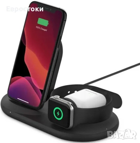 Безжично зарядно устройство Belkin BOOST CHARGE 3 в 1 Wireless Charger 7.5W за iPhone + Apple Watch, снимка 2 - Аксесоари за Apple - 48005415