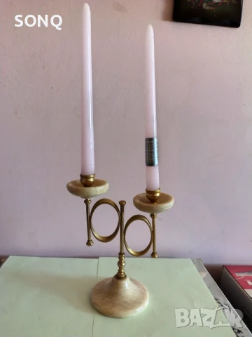 Страхотен Свещник Оникс И Позлата